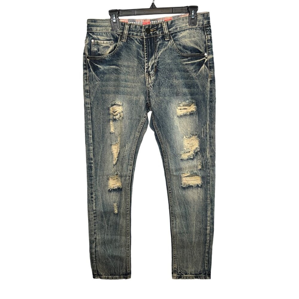 Nitagut Men's Distressed Ripped Slim-Fit Jeans Size 32 Medium Wash